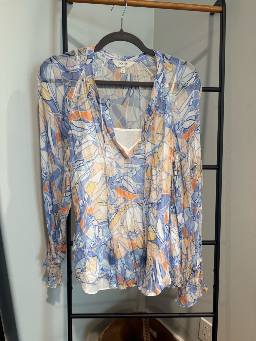 Joie Blue Floral V-Neck Long Sleeve Top